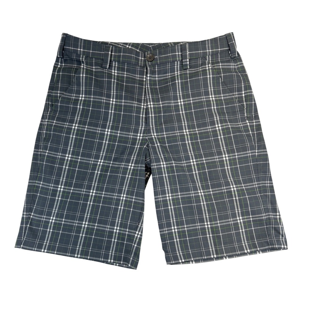 Under Armour Golf Shorts Men 34 Grey Plaid Performance Flat Front Athletic Check